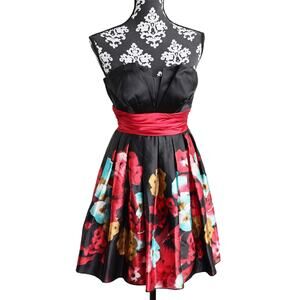 Women's Flirty Multicolor B Smart Floral Strapless Mini Dress - Sz 3/4